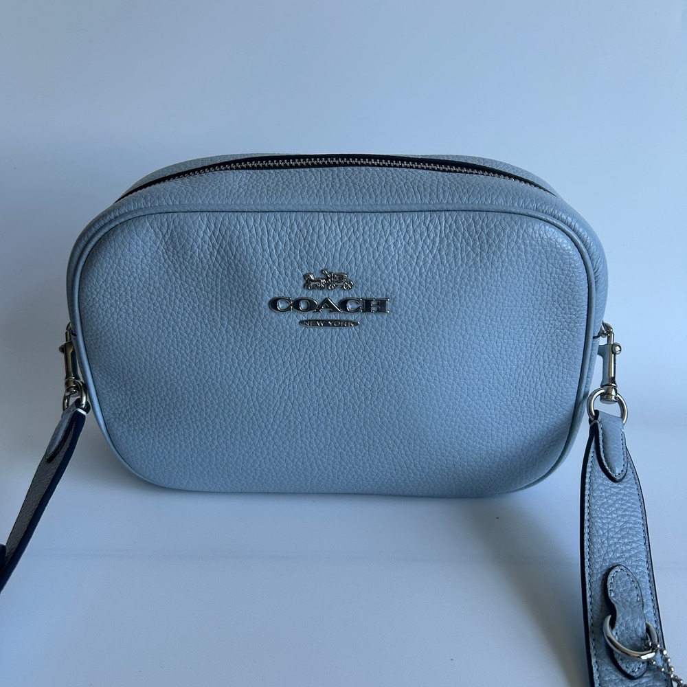 Coach Jamie Camera Bag Light Blue Pebbled Leather Crossbody Excellent